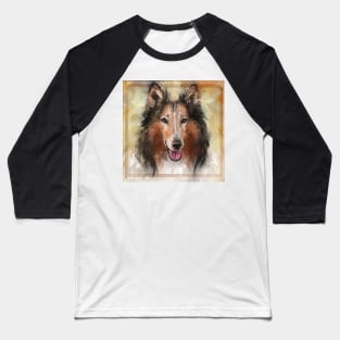 An Expressive Painting of a Smiling Furry Collie Dog Baseball T-Shirt